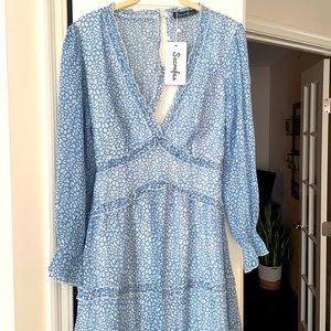 Dusty Blue & White Dress Sz Med NWT